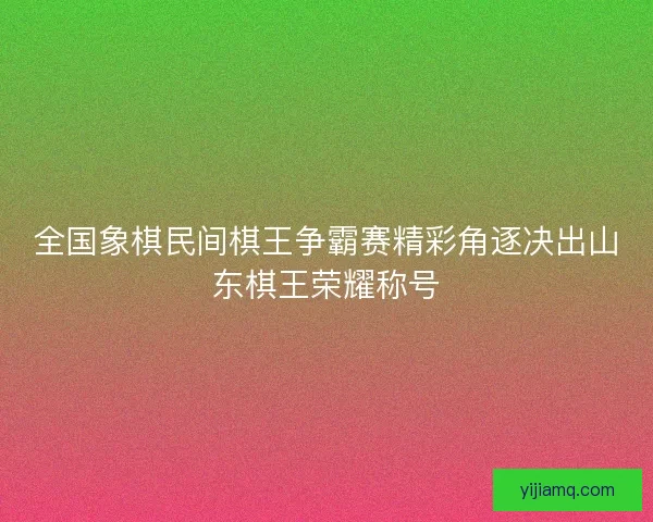 全国象棋民间棋王争霸赛精彩角逐决出山东棋王荣耀称号